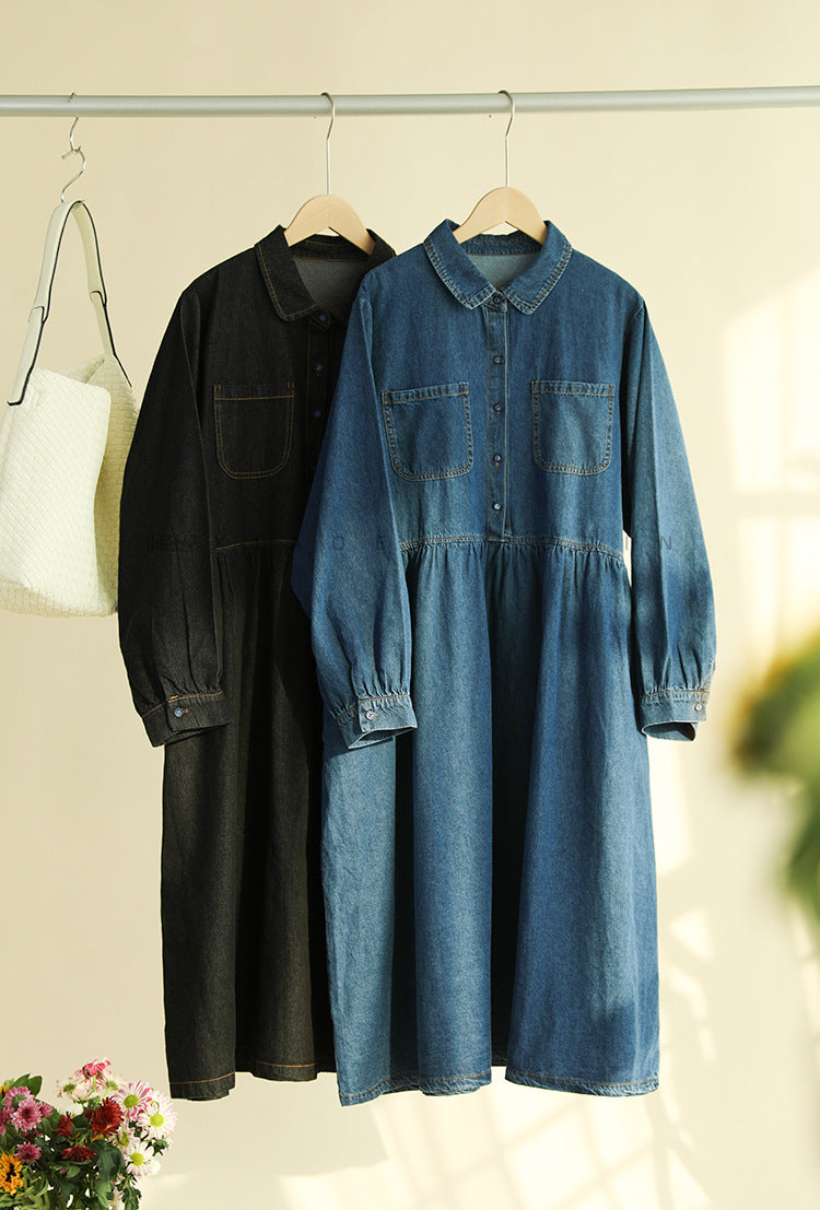 Women's Single Breasted Turn-down Collar Solid Pockets Button Down Lightweight Loose Fit Solid High Street Denim Dress B243500 Women's Single Breasted Turn-down Collar Solid Pockets Button Down Lightweight Loose Fit Solid High Street Denim Dress B243500