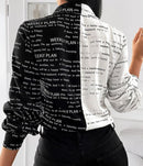 Slim Chiffon Printed Letter Long Sleeve Shirt Top   S3929928 - TUZZUT Qatar Online Shopping