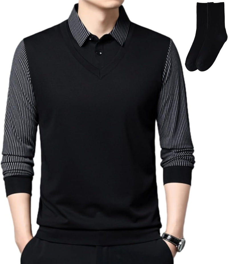 Men's Lapel Fake 2-Piece Long Sleeve Pullover Sweater S3038761