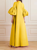 Loose Flower Shape Solid Color Stand Collar Lantern Sleeves Maxi Dresses 126174 - TUZZUT Qatar Online Shopping