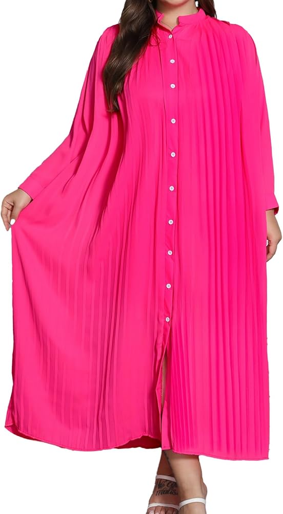 Plus Size Maxi Dress for Curvy Women Long Sleeve Elegant Daily Solid Button Cardigan Shirt Dress B82574 Plus Size Maxi Dress for Curvy Women Long Sleeve Elegant Daily Solid Button Cardigan Shirt Dress B82574