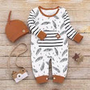 Girl Boy Feather Striped Soft Romper Jumpsuit with Pocket Hat Set. - TUZZUT Qatar Online Shopping