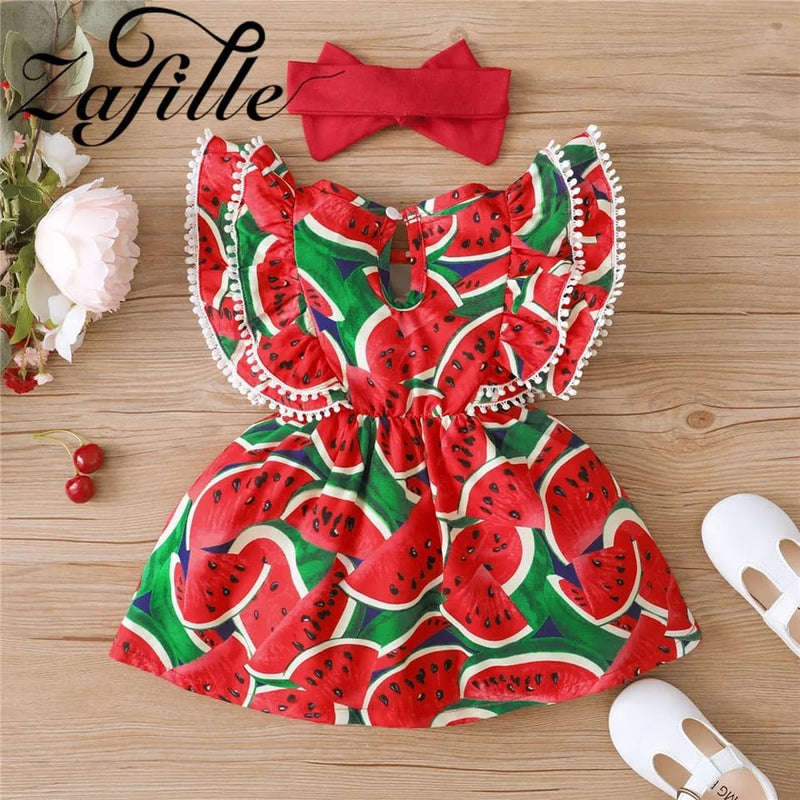 2Pcs Toddler Girls Watermelon Outwear Baby Dresses Kids Girls Clothing Party Outfits Sweet Baby's Suits Children Dress 3Y 20345704 - Tuzzut.com Qatar Online Shopping