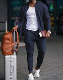 Men's Solid Color Zip-up Jacket and Pant TZ3565 - TUZZUT Qatar Online Shopping