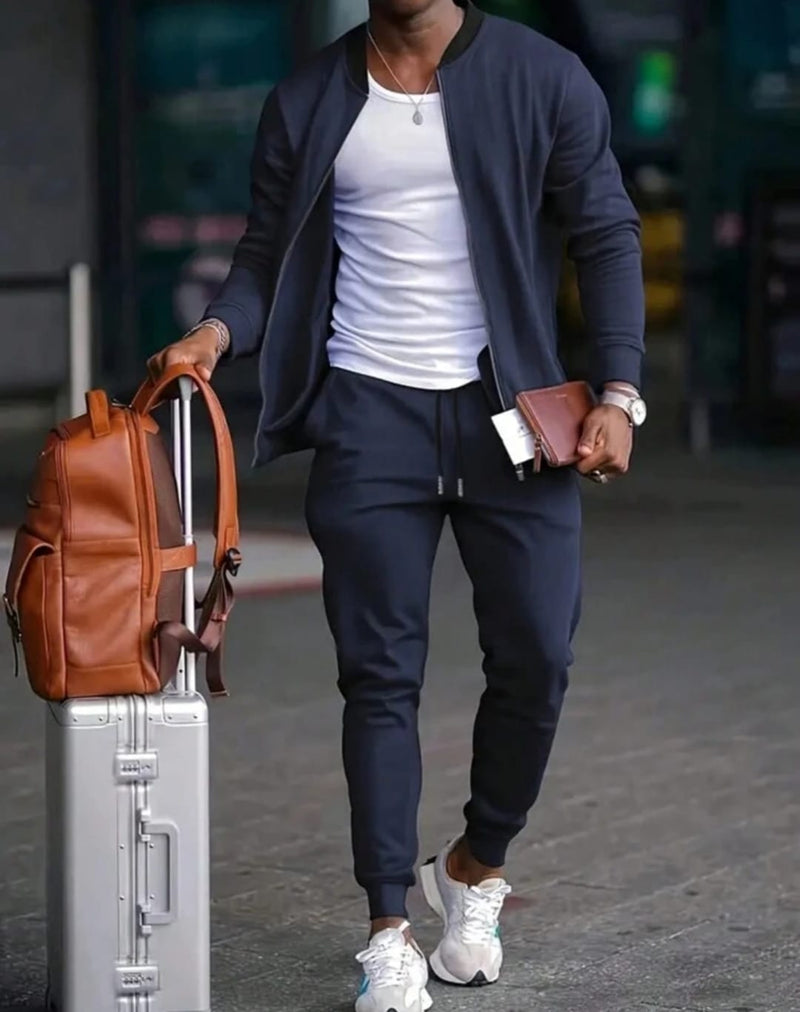 Men's Solid Color Zip-up Jacket and Pant TZ3565 - TUZZUT Qatar Online Shopping