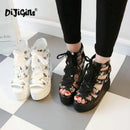 Women Floral Graphic Lace-Up Front Wedge Summer Sandals - Tuzzut.com Qatar Online Shopping