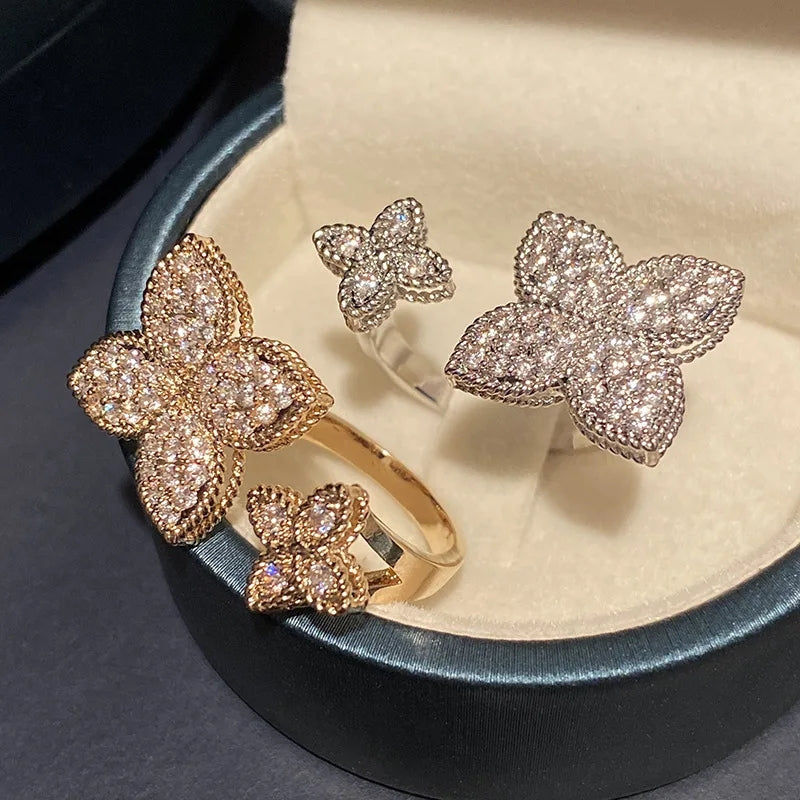 Double Flower Ring Female 925 Stamp Opening Flower White Zircon Ring Double Flower Ring Female 925 Stamp Opening Flower White Zircon Ring