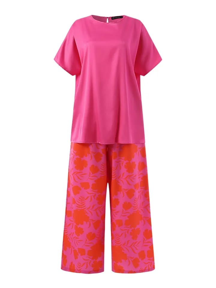 ZANZEA Casual Streetwear Women 2 Piece Set Elegant O-neck Short Sleeved Top With Print Long Pants Suit New Loose Homewear Outfit 4XL S4541872 ZANZEA Casual Streetwear Women 2 Piece Set Elegant O-neck Short Sleeved Top With Print Long Pants Suit New Loose Homewear Outfit 4XL S4541872
