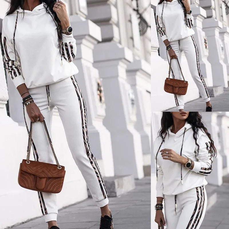 Women's Stripe Tracksuit Hoodie Outfit 2 Pcs Set -Q093 9626 Women's Stripe Tracksuit Hoodie Outfit 2 Pcs Set -Q093 9626