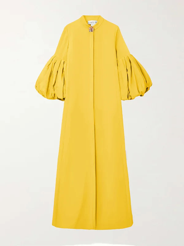 Loose Flower Shape Solid Color Stand Collar Lantern Sleeves Maxi Dresses 126174 Loose Flower Shape Solid Color Stand Collar Lantern Sleeves Maxi Dresses 126174