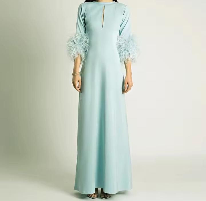 A-Line Feathers O-Neck Sleeves Formal Dress S7701268 A-Line Feathers O-Neck Sleeves Formal Dress S7701268