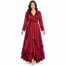 Women’s Burgundy Long-Sleeve Wrap Maxi Dress S5017637 - Size L