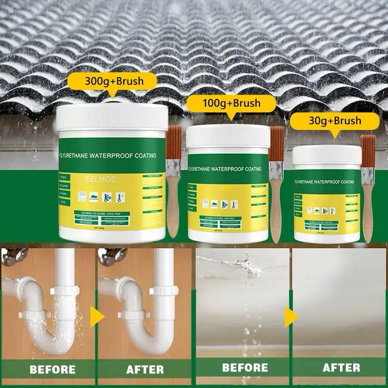 Polyurethane Waterproof Coating Invisible Paste Sealant Glue with Brush Adhesive Repair Glue for Home Roof (30/100/300g) - Tuzzut.com Qatar Online Shopping