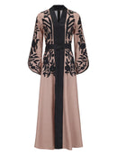A-line Flared Sleeves Printed Tied Waist V-neck Maxi Dresses 149660 - TUZZUT Qatar Online Shopping