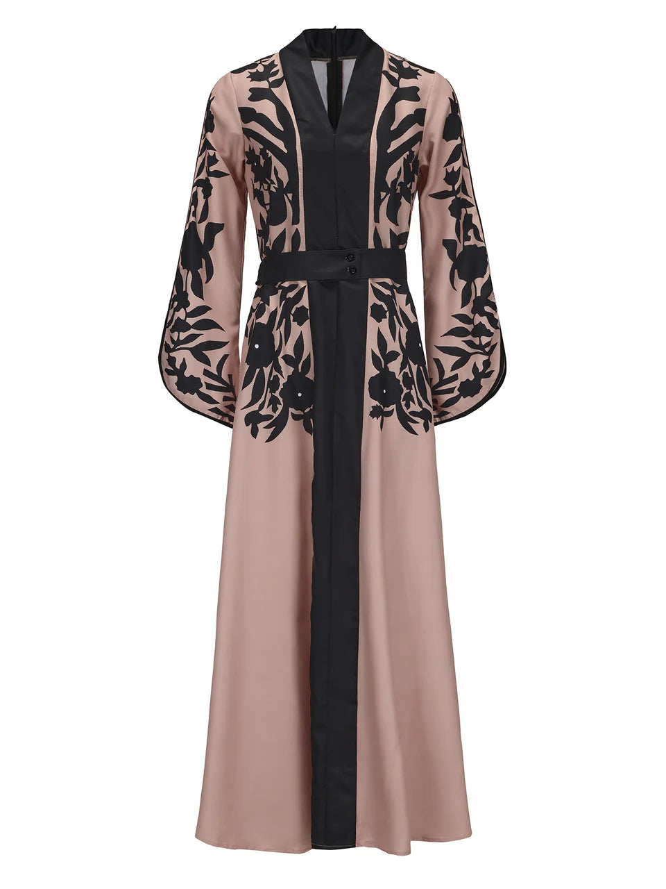 A-line Flared Sleeves Printed Tied Waist V-neck Maxi Dresses 149660 A-line Flared Sleeves Printed Tied Waist V-neck Maxi Dresses 149660