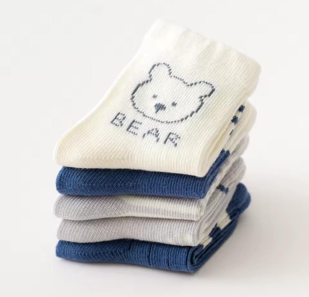 5 Pairs Kids Cartoon Bear Pattern Striped Socks 1332766 5 Pairs Kids Cartoon Bear Pattern Striped Socks 1332766
