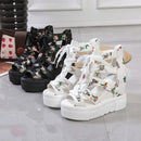 Women Floral Graphic Lace-Up Front Wedge Summer Sandals - Tuzzut.com Qatar Online Shopping