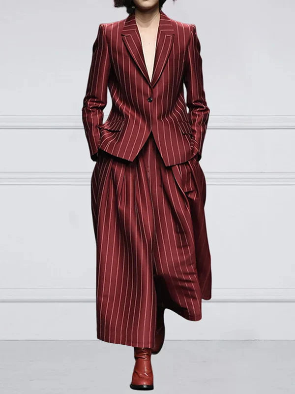 Long Sleeves Loose Striped Notched Collar Blazer Outerwear 171888 Long Sleeves Loose Striped Notched Collar Blazer Outerwear 171888
