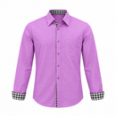 Purple Long-Sleeve Button-Up Shirt with Gingham Cuffs H-3