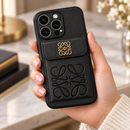 IP 14PROMAX Black Leather Case with Card Holder Pocket & Gold-Tone Emblem MF 1988