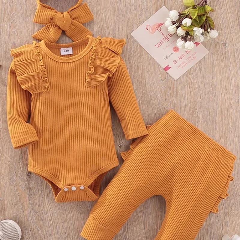 Baby Girl Strip Lace Top with Trousers and Bow Accessories Three-piece Suit Suitable for Autumn and Winter 6-9 Months 19777029 - Tuzzut.com Qatar Online Shopping