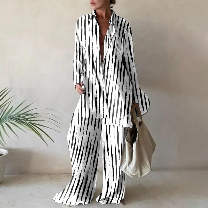Spring and Summer Women's Printed Nine Quarter Sleeve Length Shirt+Straight Leg Pants Set for Fashion XL B-35328 Spring and Summer Women's Printed Nine Quarter Sleeve Length Shirt+Straight Leg Pants Set for Fashion XL B-35328