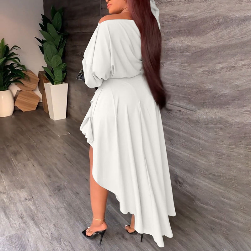 Women's Long Sleeve Off Shoulder Tops Two-Piece Dress   B89578 - TUZZUT Qatar Online Shopping