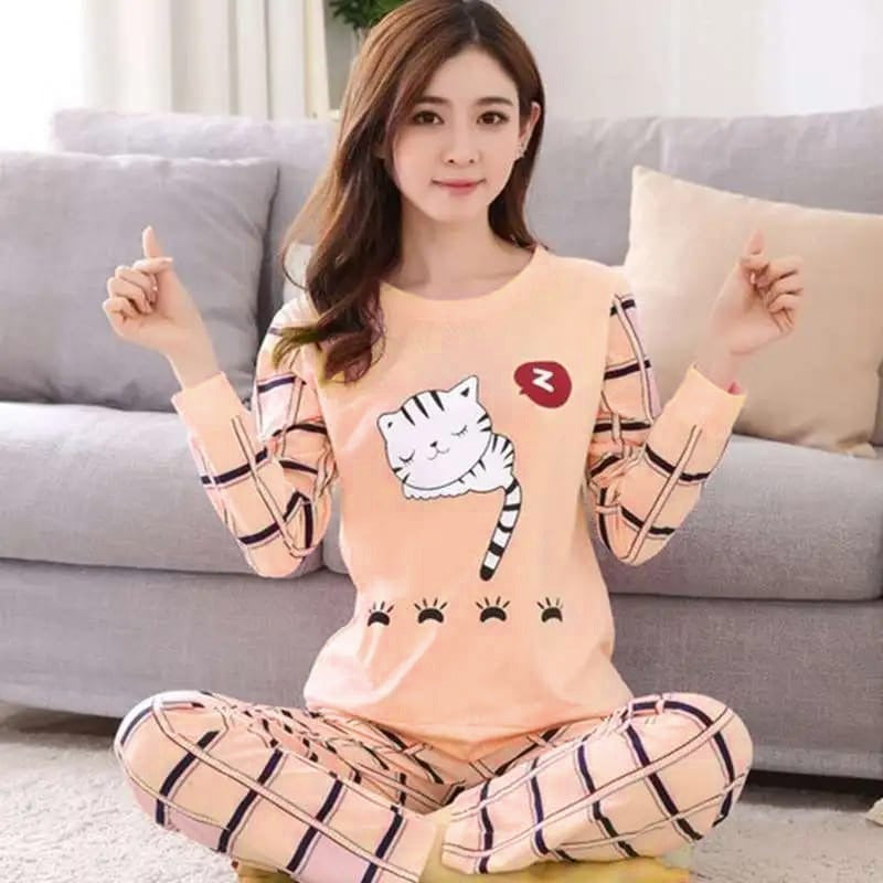 Spring and Autumn Fashion New Pajamas Set Women's Long Sleeve O-Neck Pullover Pants Large Size Home Service Set X3915875 - Tuzzut.com Qatar Online Shopping