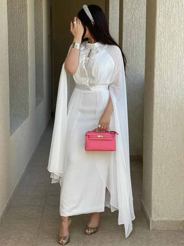 Ladies Elegant Applique Cape Sleeve Cutout Party Festive Dress L 070727663 - TUZZUT Qatar Online Shopping