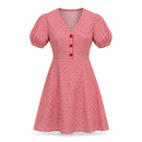 Women’s Red & White Gingham Puff-Sleeve A-Line Dress - L