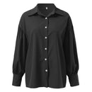 VONDA Korean Style Shirts Women Lantern Sleeve Loose Turn-down Collar Simple Blouse Feminino Blouses Autumn All-match Black Shirt M S3098692 - Tuzzut.com Qatar Online Shopping