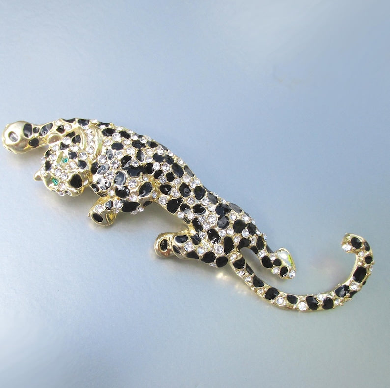 Large Vintage Rhinestone & Enamel PANTHER Cat Pendant Brooch Pin 4 Large Vintage Rhinestone & Enamel PANTHER Cat Pendant Brooch Pin 4