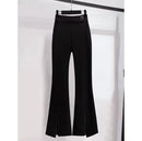 Women's Blazer Flare Pants Outfits Office Lady Graceful Patchwork Suit Jacket with Belt Pants   B224058 - TUZZUT Qatar Online Shopping