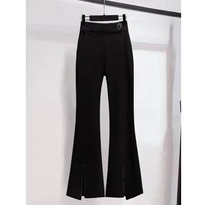 Women's Blazer Flare Pants Outfits Office Lady Graceful Patchwork Suit Jacket with Belt Pants   B224058 - TUZZUT Qatar Online Shopping