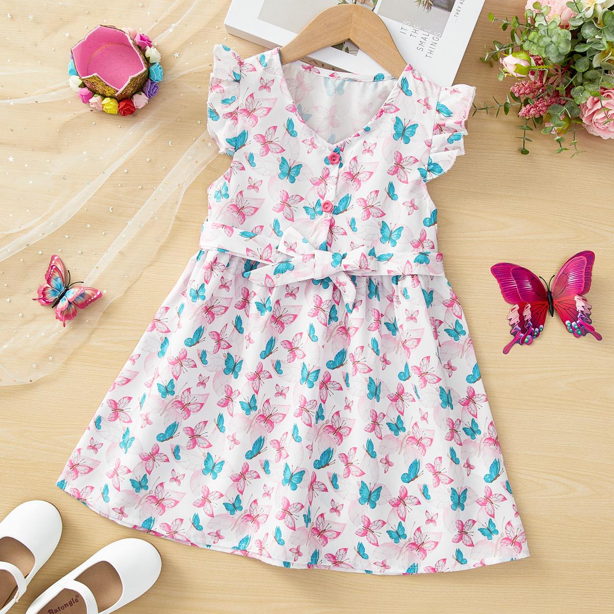 Toddler Girls Butterfly Print Ruffle Trim Belted Dress 1550829 Toddler Girls Butterfly Print Ruffle Trim Belted Dress 1550829