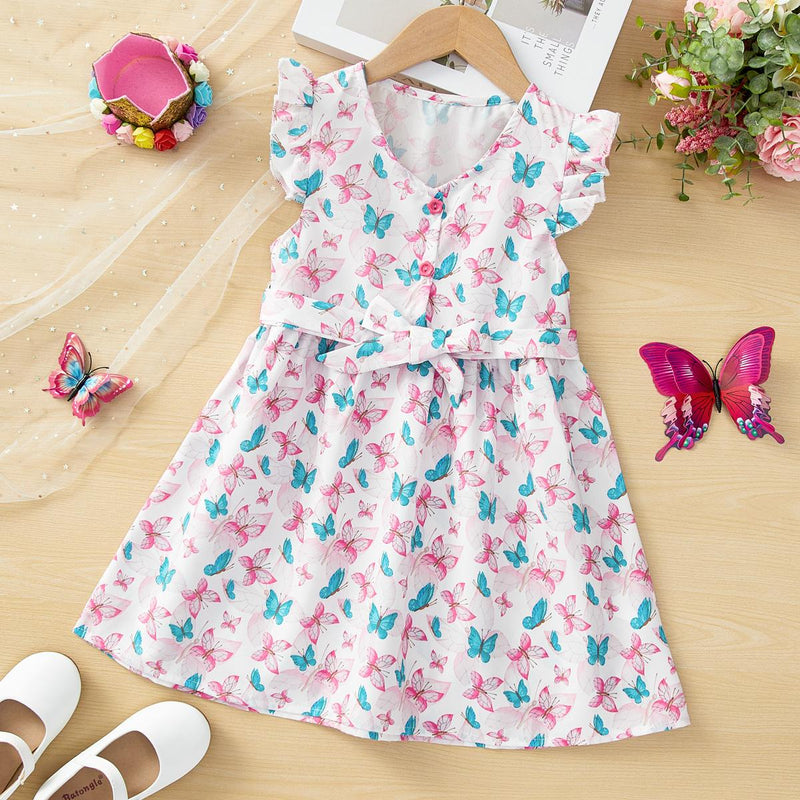 Toddler Girls Butterfly Print Ruffle Trim Belted Dress   1550829 - TUZZUT Qatar Online Shopping