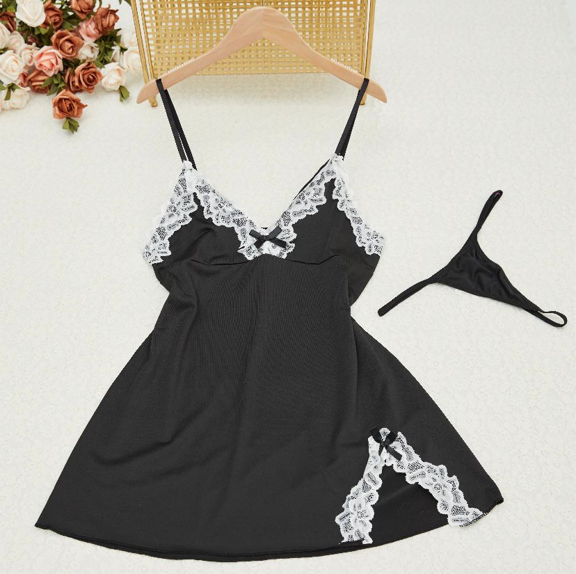 Women Lace Silk Sleepwear Split Cosplay Pajama 506820 Women Lace Silk Sleepwear Split Cosplay Pajama 506820