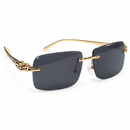 Luxury Rimless Rectangular Sunglasses with Gold Leopard Design-44
