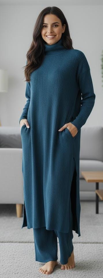 Women's Turtleneck Relaxed Fit Jumpsuit with Pant 72659