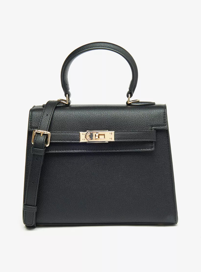 Solid Small Satchel Bag with Detachable Strap and Button Closure 37745 Solid Small Satchel Bag with Detachable Strap and Button Closure 37745