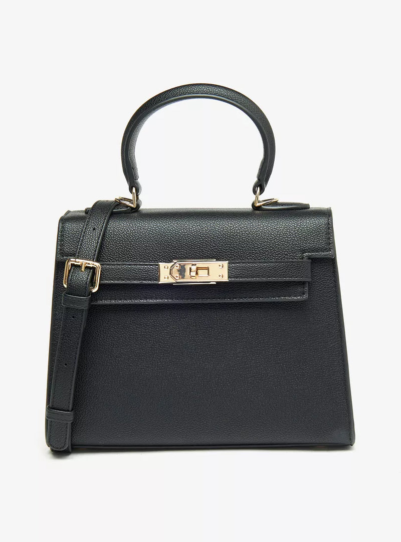 Solid Small Satchel Bag with Detachable Strap and Button Closure 37745 - TUZZUT Qatar Online Shopping