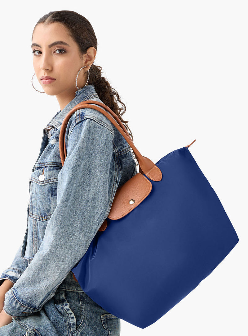 Sasha Textured Tote Bag with Zip Closure and Double Handle S47901278 - TUZZUT Qatar Online Shopping