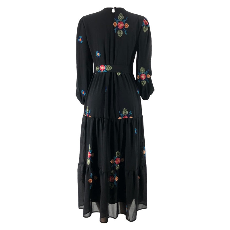 Women's Long Sleeve Floral Modest Fashion Dress L 504419
