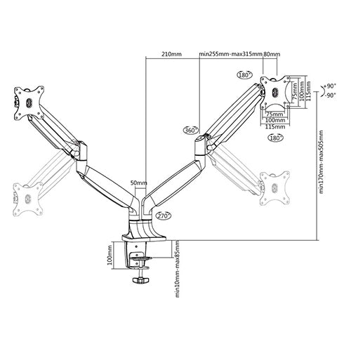 Dual Monitor Gas Spring Deskmount - SH 100 C024 (Fits Most 13 Dual Monitor Gas Spring Deskmount - SH 100 C024 (Fits Most 13