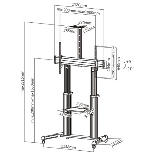 Large Screen Premium Telescopic Extra Heavy Duty Steel Tv Stand (Aluminium) - SH 666TW ((Fits Most 60" ~ 100" Screen, Weight Capacity 100kg, Max VESA 1000×600)