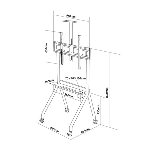 Heavy Duty Mobile TV Cart Stand With Wheels & Holder - LF W10 (Fits Most 42″ ~ 86″ Screen, Weight Capacity 80kg)