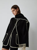 Contrast Trim Jacket With Matching Scarf 53923 - TUZZUT Qatar Online Shopping