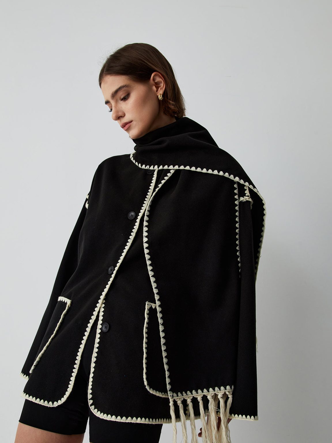 Black Trim Jacket With Matching Scarf 53923 Black Trim Jacket With Matching Scarf 53923