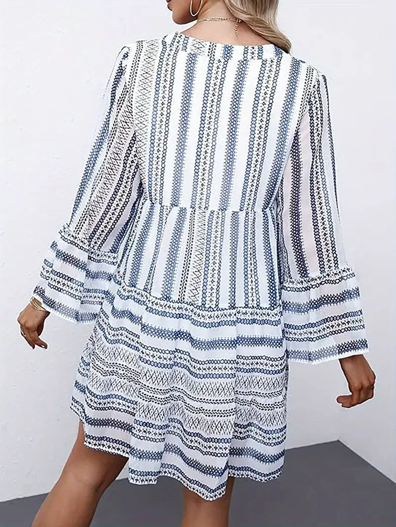 Women's V Neck Long Sleeve Ruffle Dress Casual 0505 Women's V Neck Long Sleeve Ruffle Dress Casual 0505
