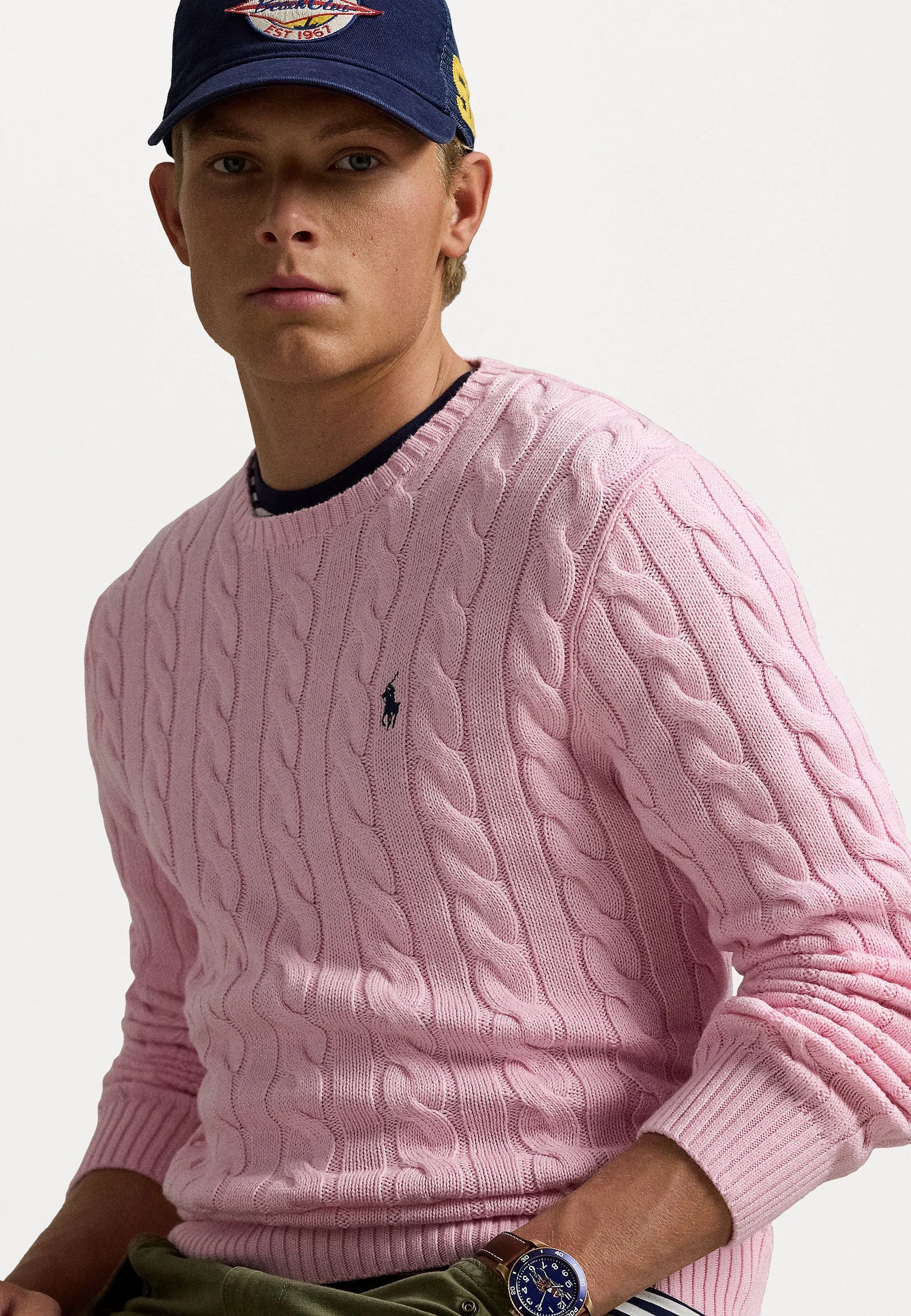 Cable-Knit Cotton Crewneck Jumper Pink 7014481 Cable-Knit Cotton Crewneck Jumper Pink 7014481